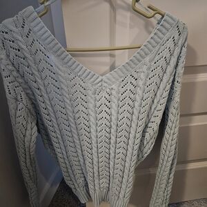 Jessica Simpson Light Blue V-Neck Cable Knit Sweater